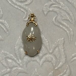 14K Gold and Light Green Jade Pendant
